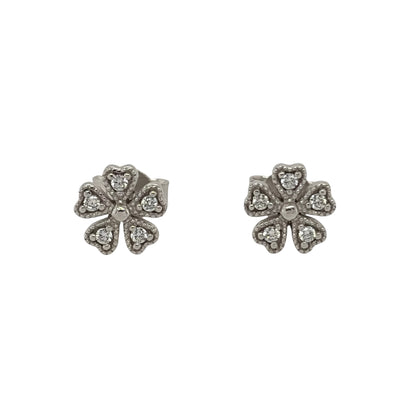 New 9ct White Gold &amp; Cubic Zirconia Flower Stud Earrings with the weight 1.20 grams and the face of the stud is 8mm by 8mm