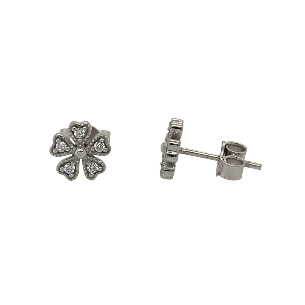 9ct White Gold & Cubic Zirconia Flower Stud Earrings