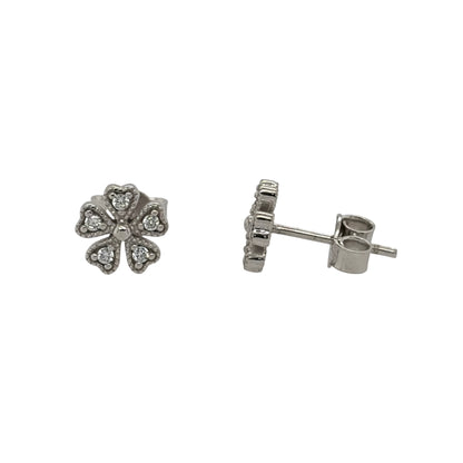 9ct White Gold & Cubic Zirconia Flower Stud Earrings
