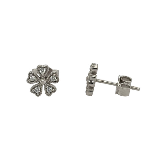 9ct White Gold & Cubic Zirconia Flower Stud Earrings