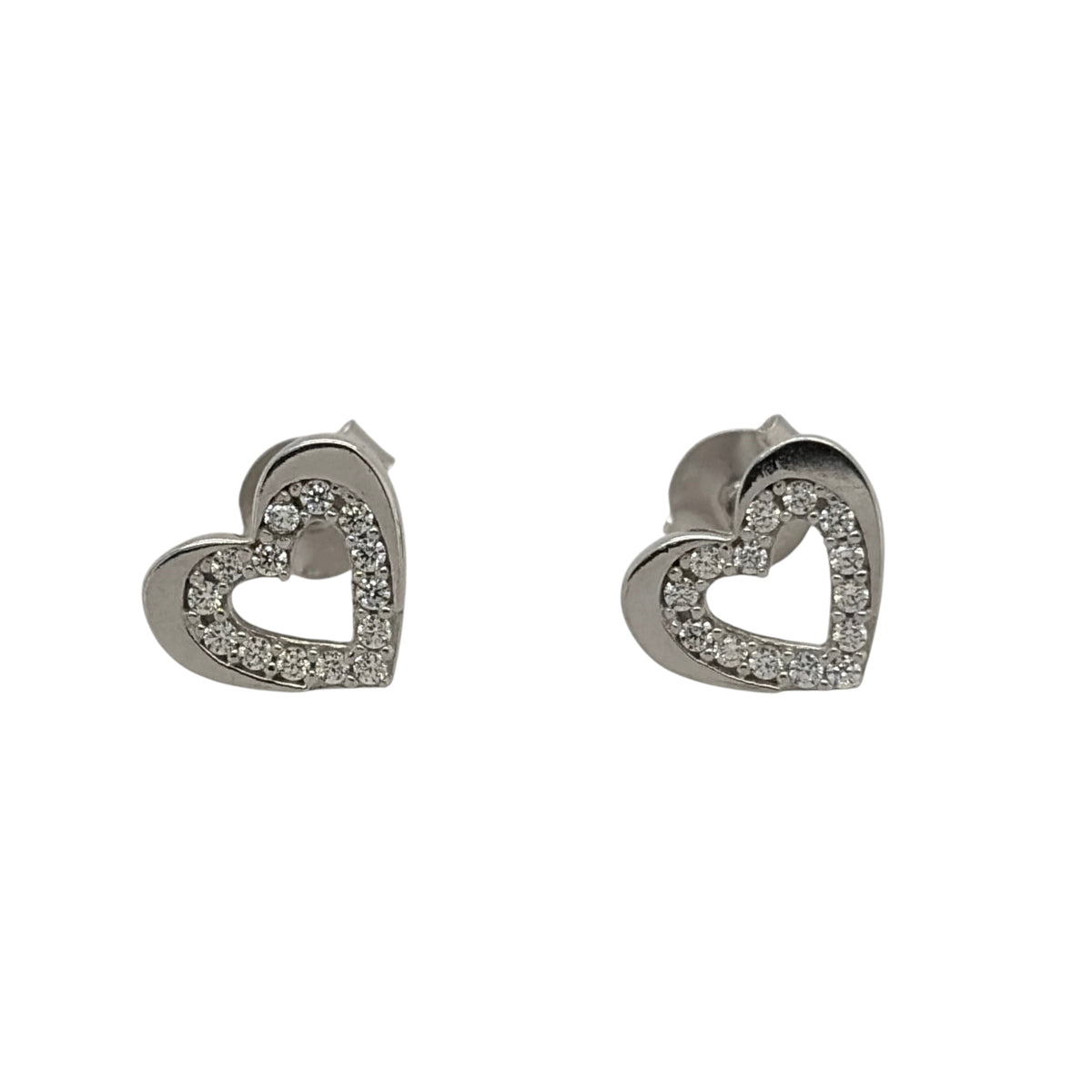 New 9ct White Gold &amp; Cubic Zirconia Heart Stud Earrings with the weight 1.40 grams and the face of the stud is 10mm by 8mm