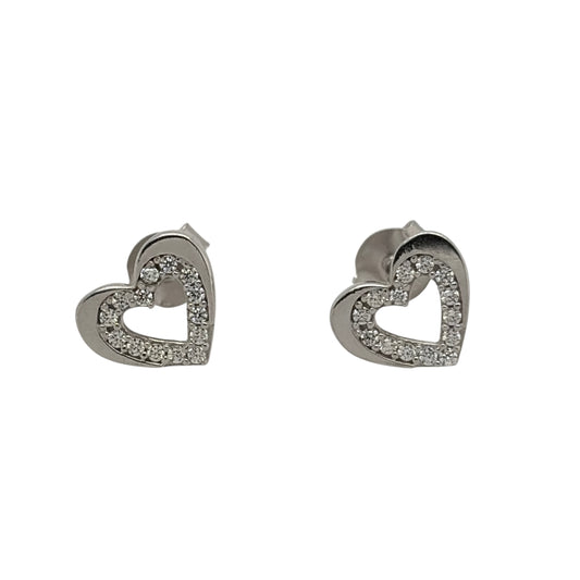 New 9ct White Gold &amp; Cubic Zirconia Heart Stud Earrings with the weight 1.40 grams and the face of the stud is 10mm by 8mm