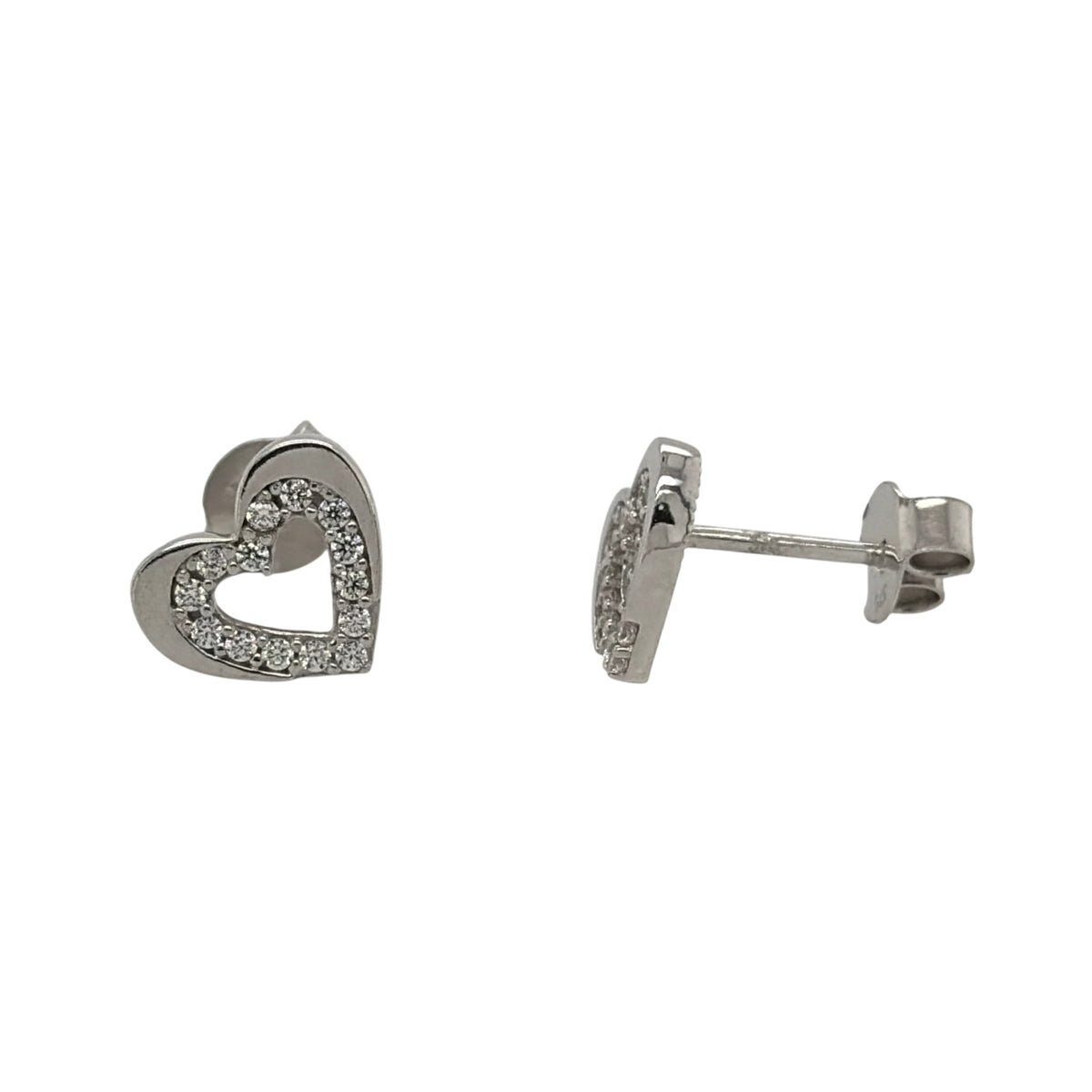9ct White Gold & Cubic Zirconia Heart Stud Earrings