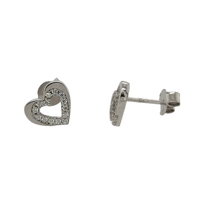 9ct White Gold & Cubic Zirconia Heart Stud Earrings
