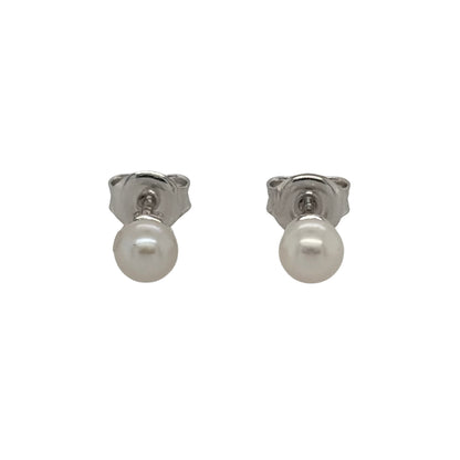 New 9ct White Gold &amp; Pearl Stud Earrings with the weight 0.80 grams and the pearl diameter is 3mm