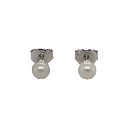 New 9ct White Gold &amp; Pearl Stud Earrings with the weight 0.80 grams and the pearl diameter is 3mm