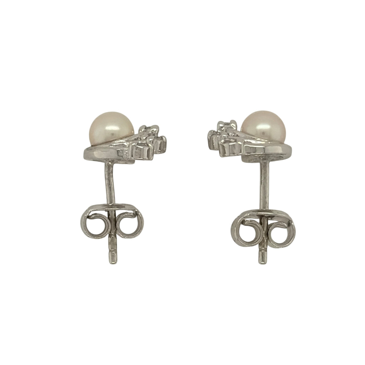 9ct White Gold Pearl & Cubic Zirconia Fan Stud Earrings