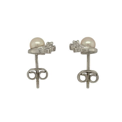9ct White Gold Pearl & Cubic Zirconia Fan Stud Earrings