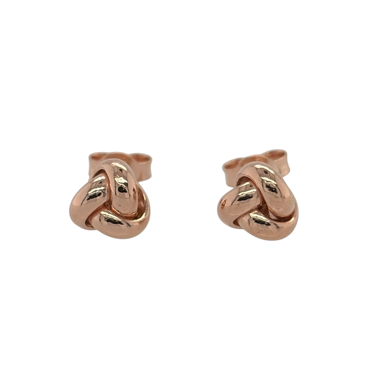 New 9ct Rose Gold Knot Stud Earrings with the weight 0.50 grams and the face of the studs are 5mm diameter