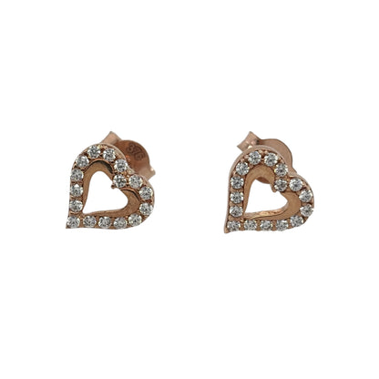 New 9ct Rose Gold &amp; Cubic Zirconia Heart Stud Earrings with the weight 1.20 grams and the face of the studs are 9mm by 9mm