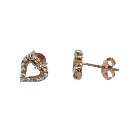 9ct Gold & Cubic Zirconia Heart Stud Earrings