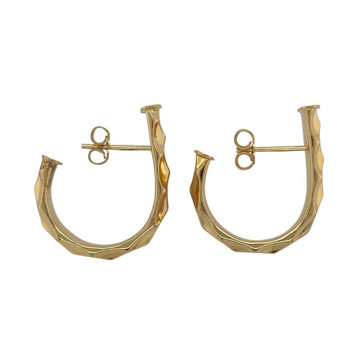 9ct Gold Textured Curved Hoop Stud Earrings
