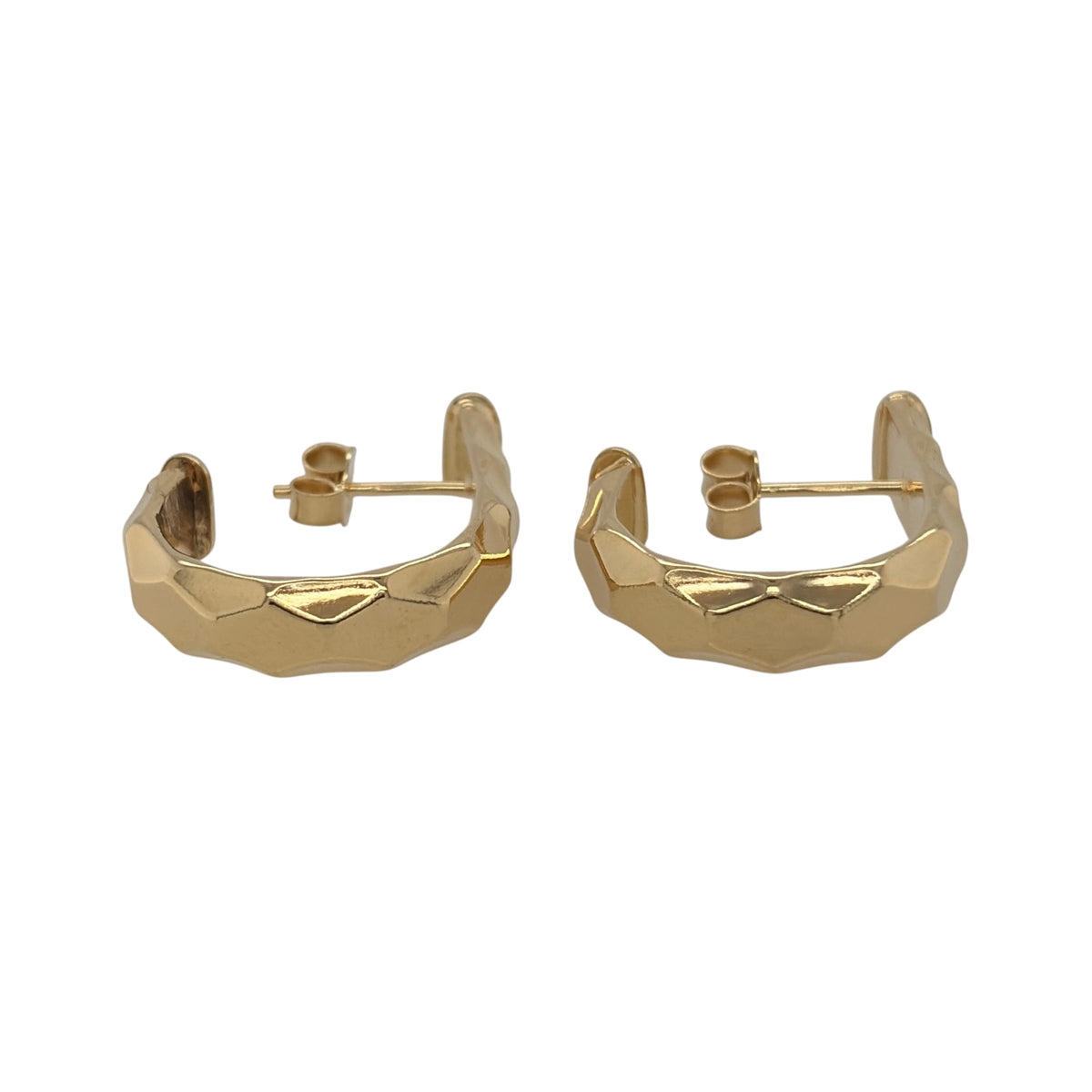 New 9ct Yellow Gold Textured Curved Hoop Stud Earrings with the weight 2 grams and the earrings are each approx 2.3cm long
