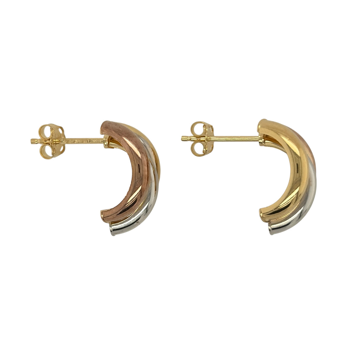 9ct Gold Three Colour Curved Stud Earrings