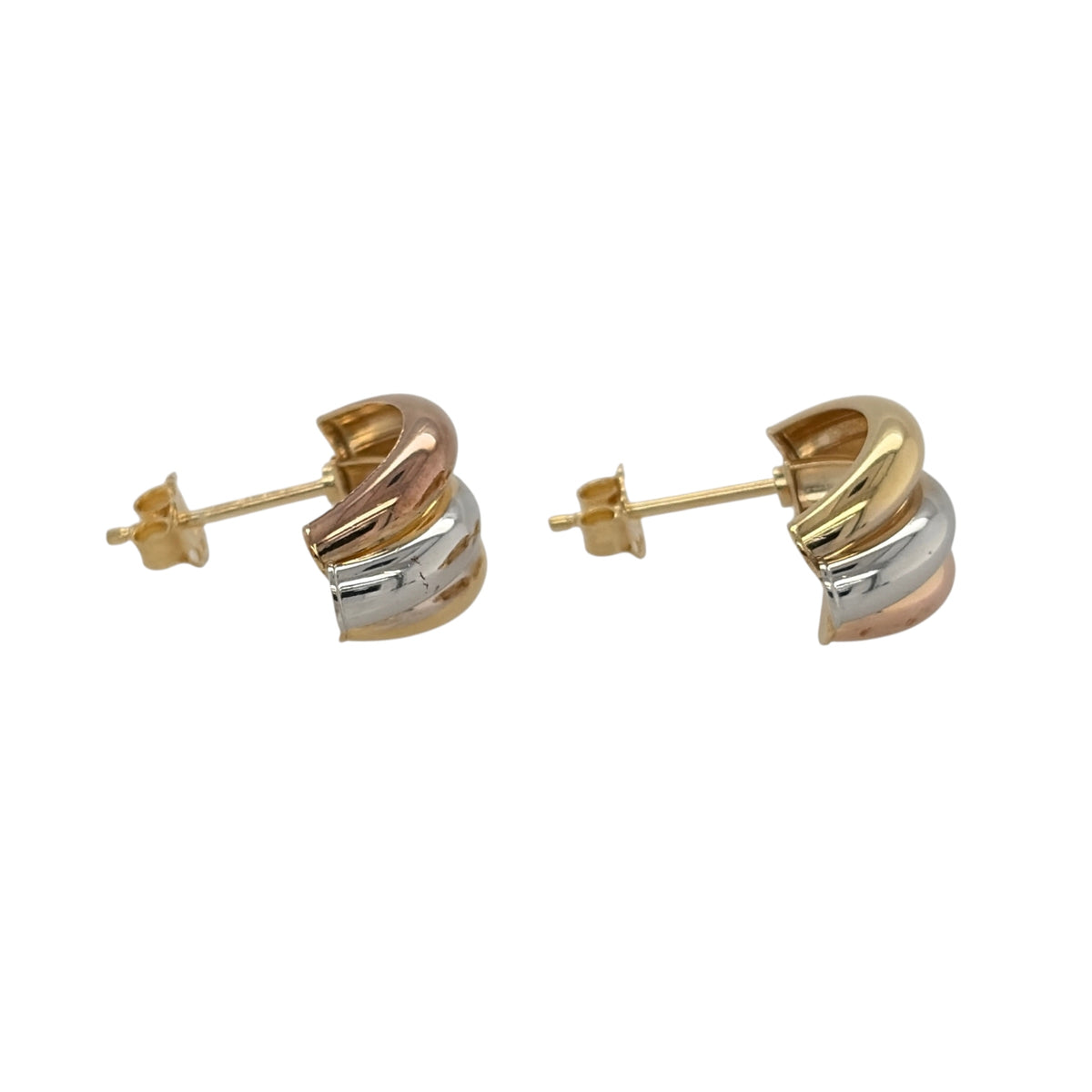 9ct Gold Three Colour Curved Stud Earrings