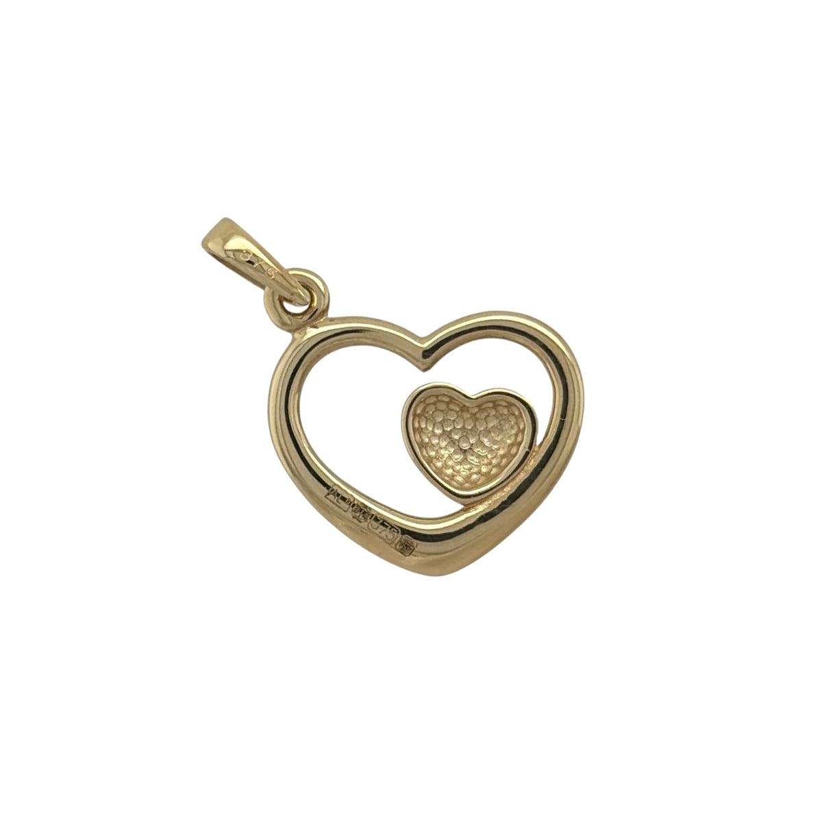 New 9ct Yellow and White Gold Double Heart Pendant with the weight 1.60 grams. The pendant is approx 1.9cm by 1.3cm including the bail