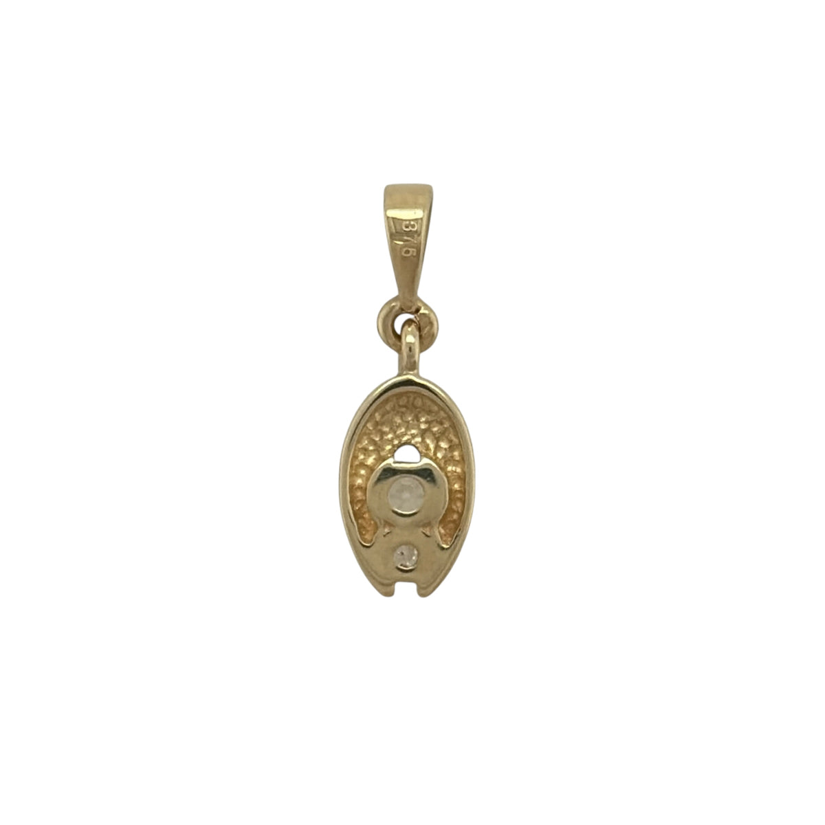 New 9ct Yellow and White Gold &amp; Cubic Zirconia Oval Pendant with the weight 1.20 grams. The pendant is approx 1.6cm by 0.5cm including the bail