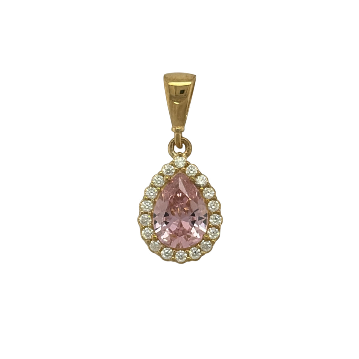 9ct Gold Cubic Zirconia & Pink Stone Teardrop Cluster Pendant