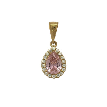 9ct Gold Cubic Zirconia & Pink Stone Teardrop Cluster Pendant