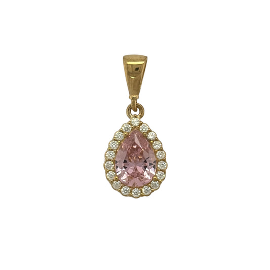 9ct Gold Cubic Zirconia & Pink Stone Teardrop Cluster Pendant