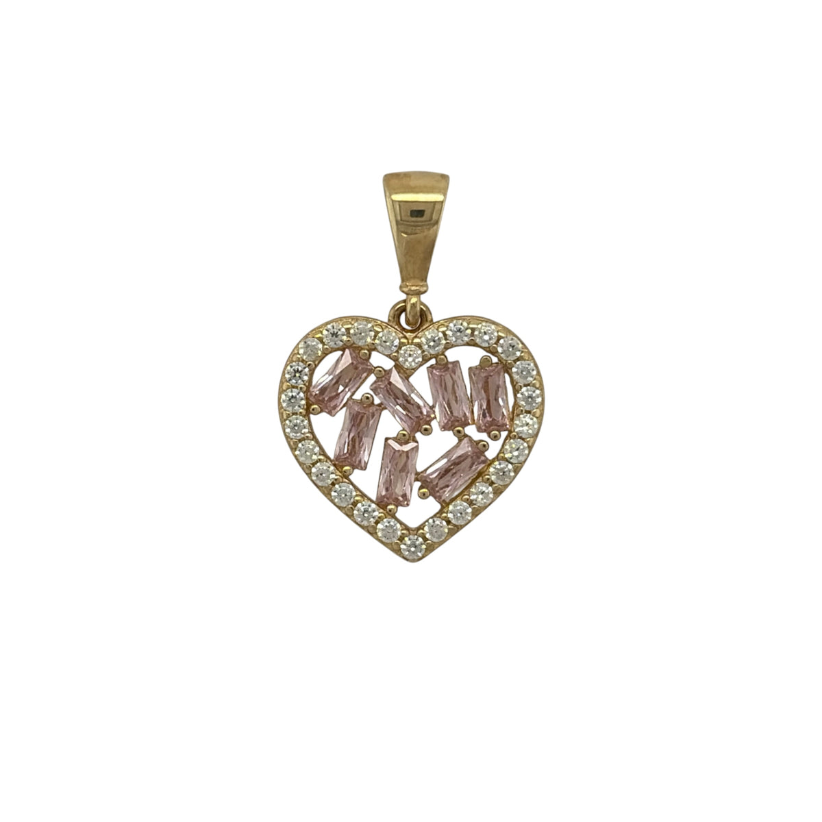 9ct Gold Pink Stone & Cubic Zirconia Cluster Heart Pendant