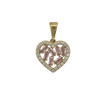 9ct Gold Pink Stone & Cubic Zirconia Cluster Heart Pendant