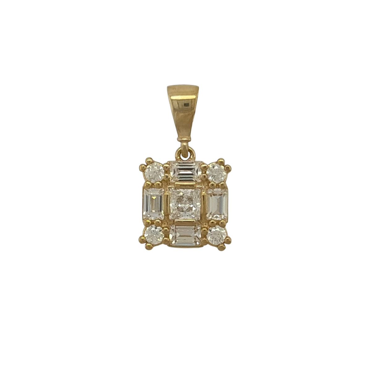 9ct Gold & Cubic Zirconia Cluster Square Pendant