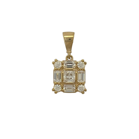 9ct Gold & Cubic Zirconia Cluster Square Pendant