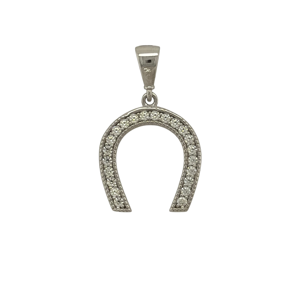 9ct White Gold & Cubic Zirconia Horseshoe Pendant