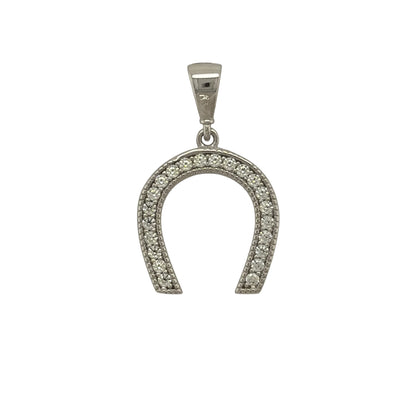 9ct White Gold & Cubic Zirconia Horseshoe Pendant