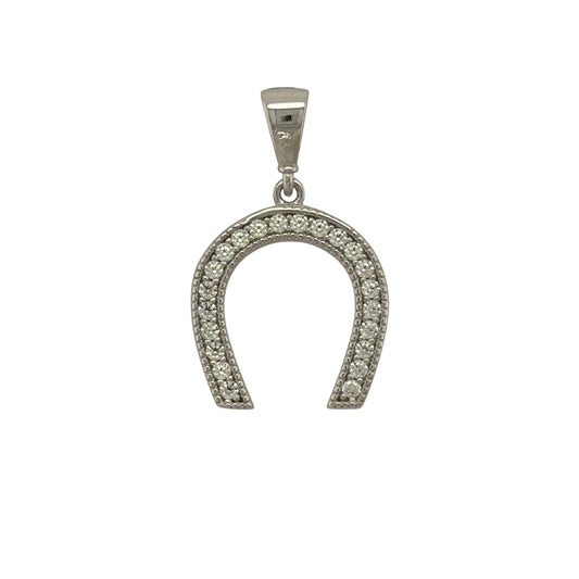 9ct White Gold & Cubic Zirconia Horseshoe Pendant