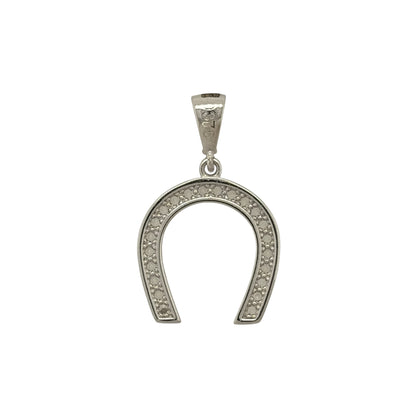 New 9ct White Gold &amp; Cubic Zirconia Horseshoe Pendant with the weight 1.50 grams. The pendant is approx 2cm by 1.3cm including the bail