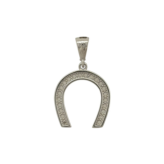 New 9ct White Gold &amp; Cubic Zirconia Horseshoe Pendant with the weight 1.50 grams. The pendant is approx 2cm by 1.3cm including the bail