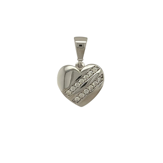 9ct White Gold & Cubic Zirconia Heart Pendant