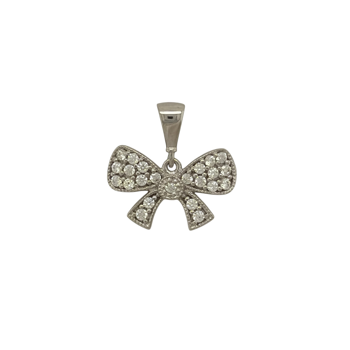 9ct White Gold & Cubic Zirconia Bow Pendant