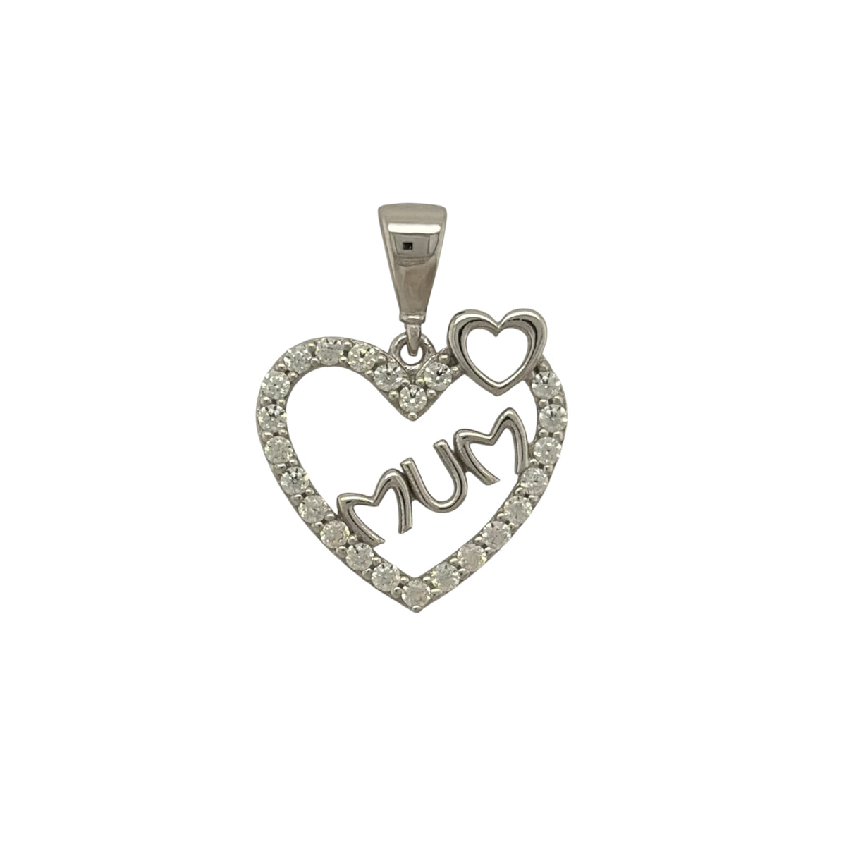 9ct White Gold & Cubic Zirconia Mum Heart Pendant