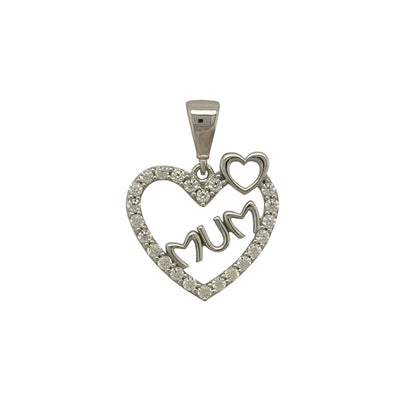 9ct White Gold & Cubic Zirconia Mum Heart Pendant