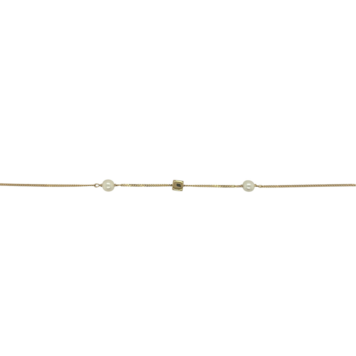9ct Gold & Pearl Cube 7.5" Curb Bracelet
