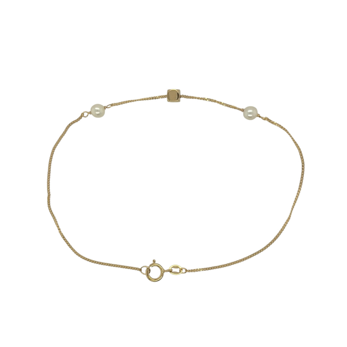9ct Gold & Pearl Cube 7.5" Curb Bracelet
