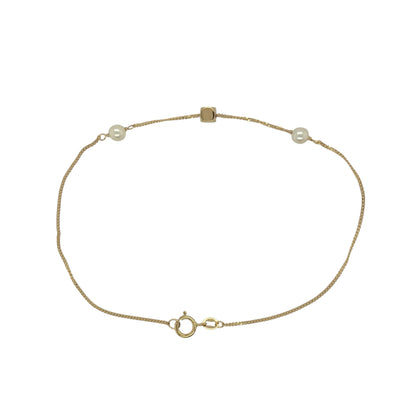 9ct Gold & Pearl Cube 7.5" Curb Bracelet