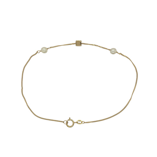9ct Gold & Pearl Cube 7.5" Curb Bracelet