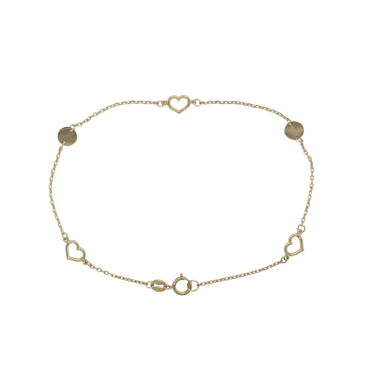 9ct Gold 7.5" Heart Disc Bracelet