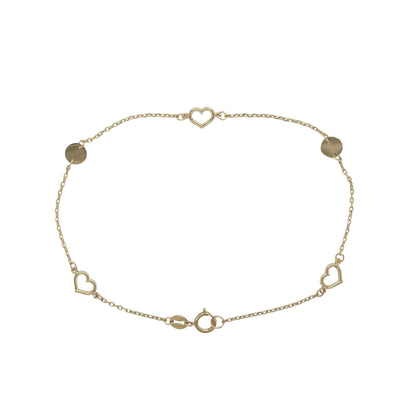 9ct Gold 7.5" Heart Disc Bracelet