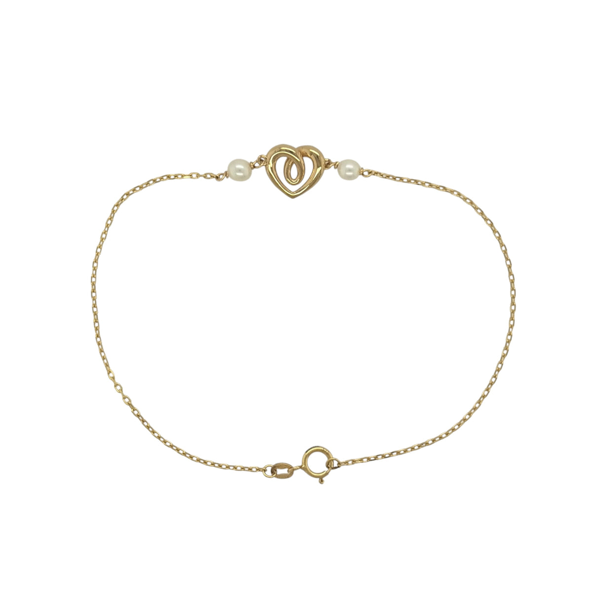 9ct Gold & Pearl Heart 7.5" Bracelet