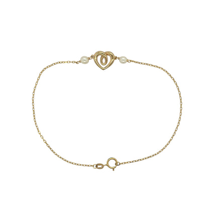 9ct Gold & Pearl Heart 7.5" Bracelet