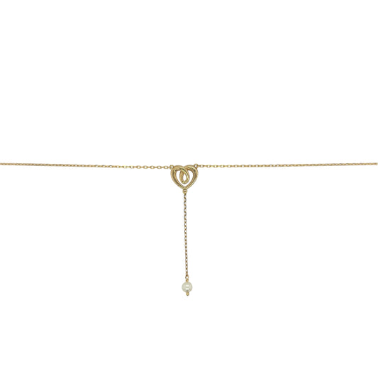 New 9ct Yellow Gold &amp; Pearl Drop Heart 16" - 18" adjustable Necklace with the weight 2 grams and the pendant is approx 8mm by 9mm
