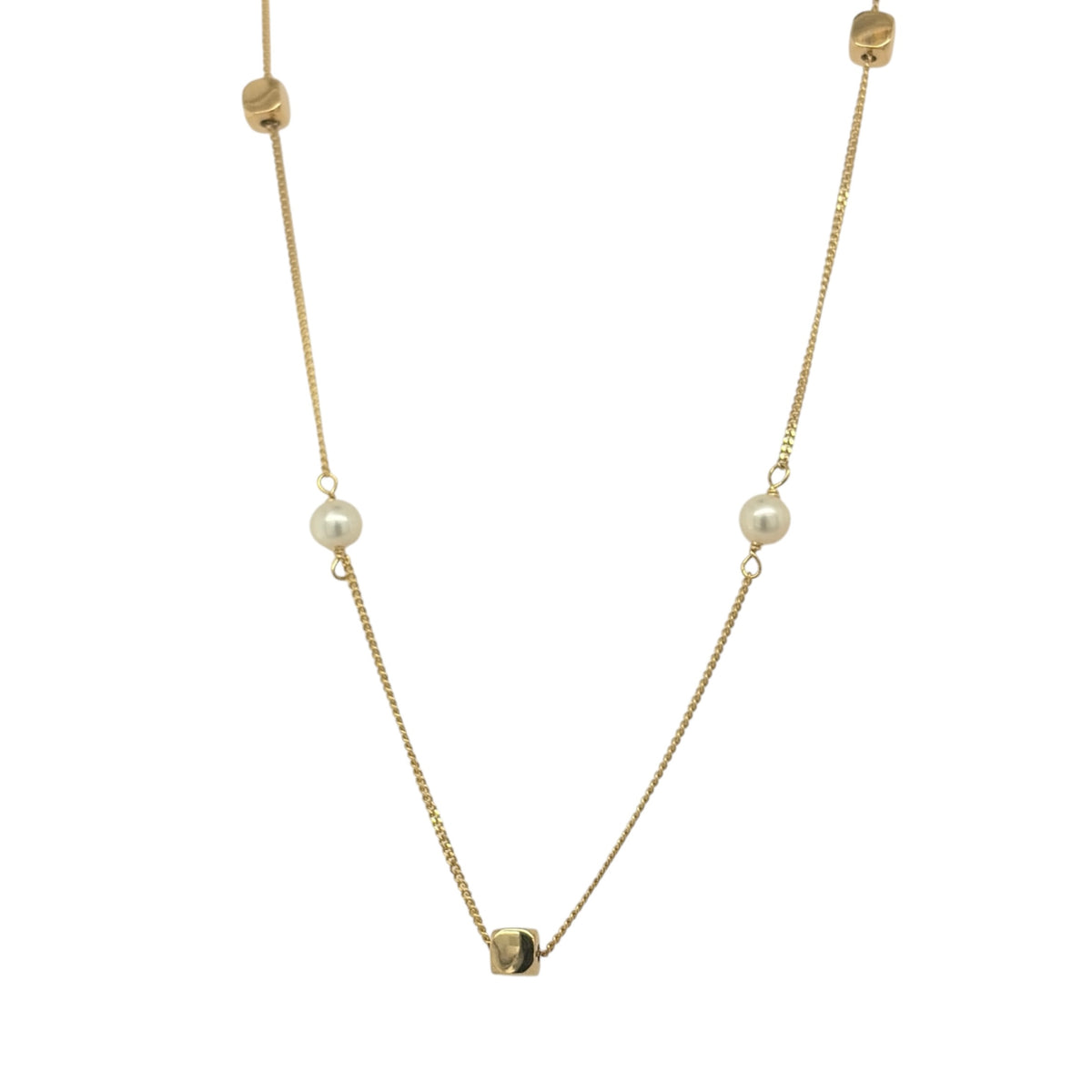 9ct Gold & Pearl Cube 16" - 18" Necklace
