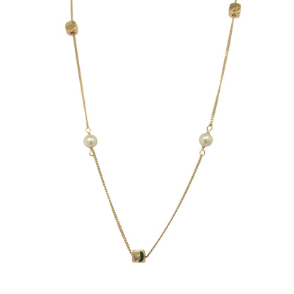 9ct Gold & Pearl Cube 16" - 18" Necklace