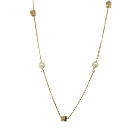9ct Gold & Pearl Cube 16" - 18" Necklace
