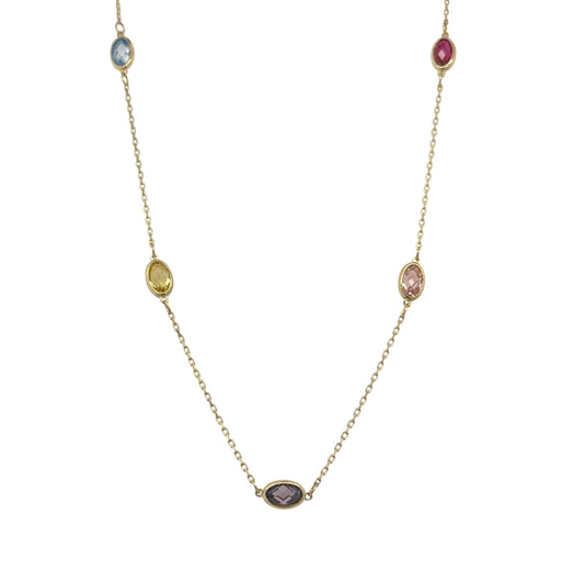 9ct Gold & Multi Coloured Gemstone 16" - 18" Necklace